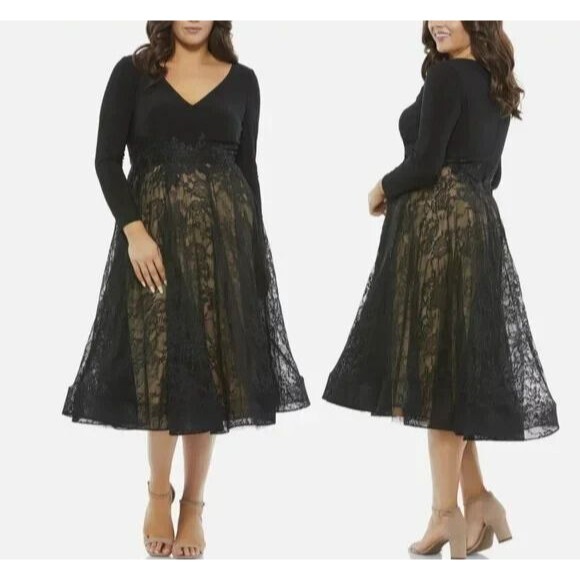 Mac Duggal Dresses & Skirts - Mac Duggal 67897 LONG SLEEVE‎ JERSEY LACE COCKTAIL DRESS 24 W Black
